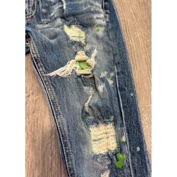 FWRD Denim & Co Kids Distressed Green Paint Splatters Slim Fit Jeans Size 14 - Picture 2 of 5